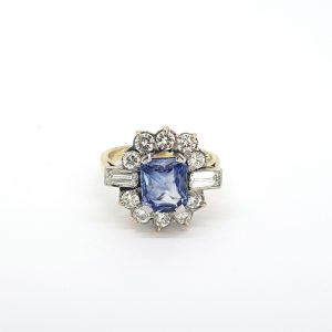 Vintage 2.20ct Sapphire and Diamond Floral Cluster Ring