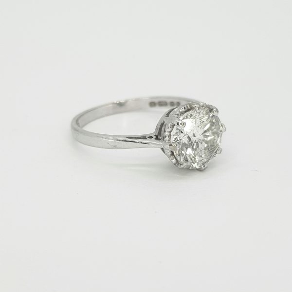 Diamond Solitaire Engagement Ring; featuring an eight-claw set 1.71 carat round brilliant-cut diamond, in 18ct white gold