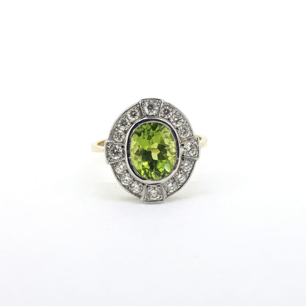 2ct Peridot and Diamond Oval Cluster Ring