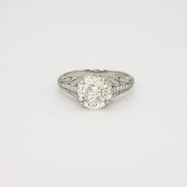 Art Deco Style Diamond Solitaire Engagement Ring in Platinum, 1.91 carats