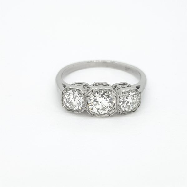 Contemporary Three Stone Diamond Ring in 18ct White Gold
