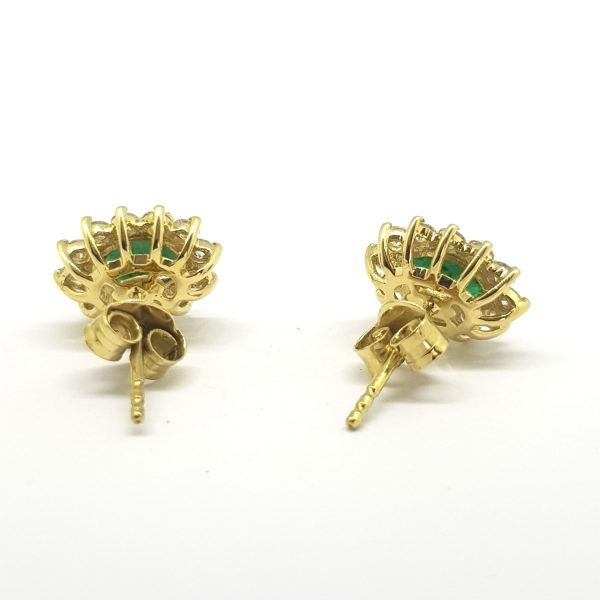 1.25ct Emerald and Diamond Oval Cluster Stud Earrings in 18ct Yellow Gold