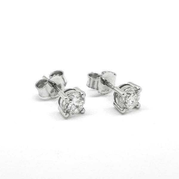 0.91ct Single Stone Diamond Stud Earrings in 18ct White Gold