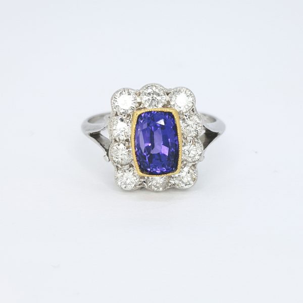 2.16ct Natural Sapphire and Diamond Cluster Ring