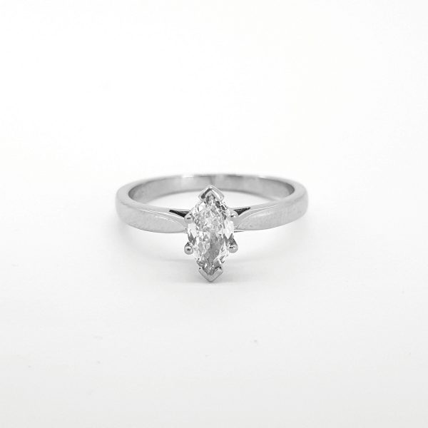 Marquise Cut Diamond Single Stone Solitaire Engagement Ring in 18ct White Gold