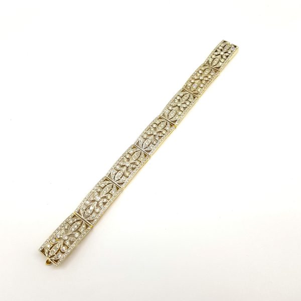 Art Deco Old Cut Diamond Decorative Panel Bracelet, 5.00 carat total