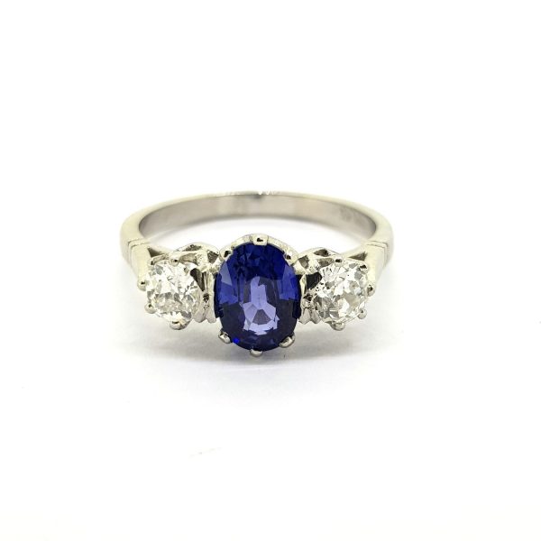 Sapphire and Diamond Three Stone Ring in Platinum