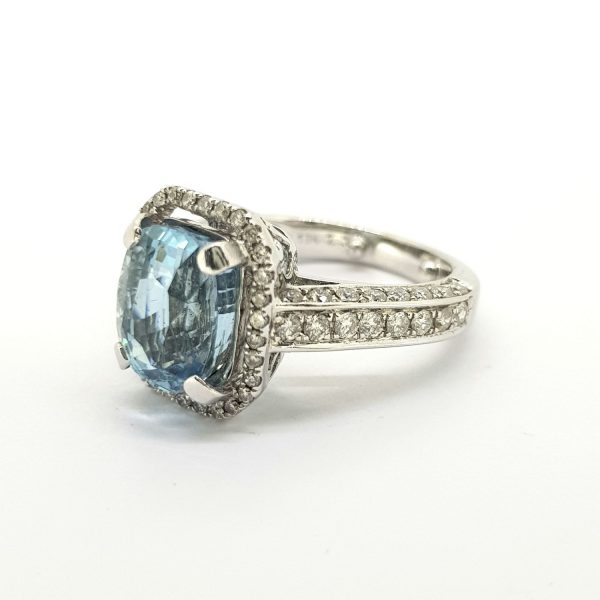 3.49ct Aquamarine and Diamond Cluster Dress Ring in 18ct White Gold