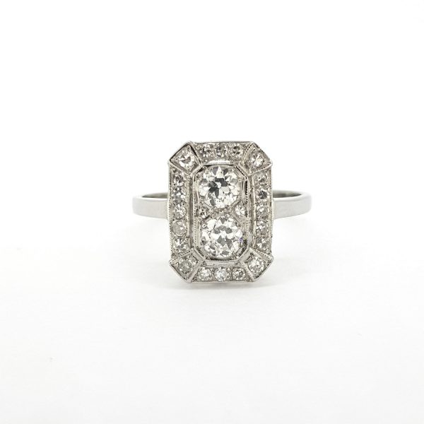 Art Deco Style Diamond Cluster Ring in Platinum, 1.00 carat total