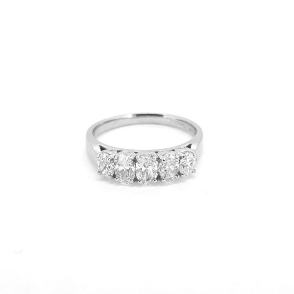 Oval Cut Diamond Five Stone Ring in Platinum, 1.00 carat total