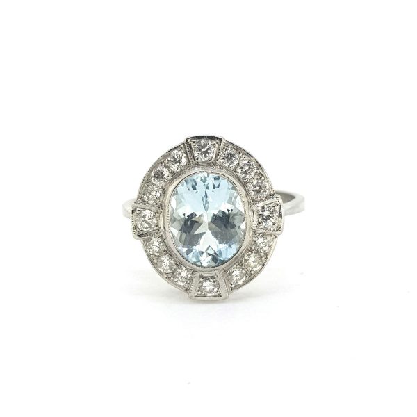 1.50ct Aquamarine and Diamond Oval Cluster Ring in Platinum