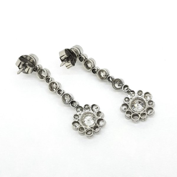 Diamond Flower Cluster Drop Earrings, 6.00 carat total
