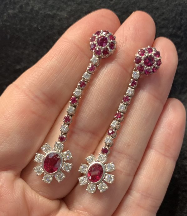 2ct Ruby and Diamond Cluster Drop Earrings