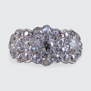 Antique Edwardian 2.87ct Triple Diamond Cluster Ring