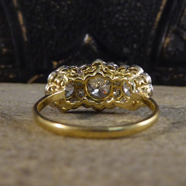 Antique Edwardian 2.87ct Triple Diamond Cluster Ring