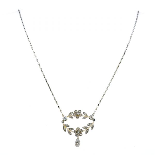 Antique Edwardian Floral Diamond Pendant Necklace