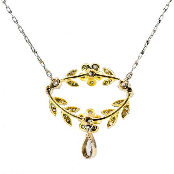 Antique Edwardian Floral Diamond Pendant Necklace