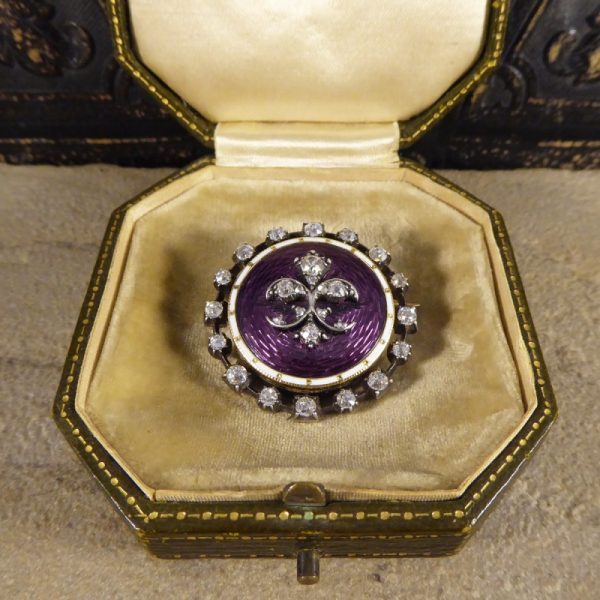 Antique Victorian Purple Enamel Mourning Brooch