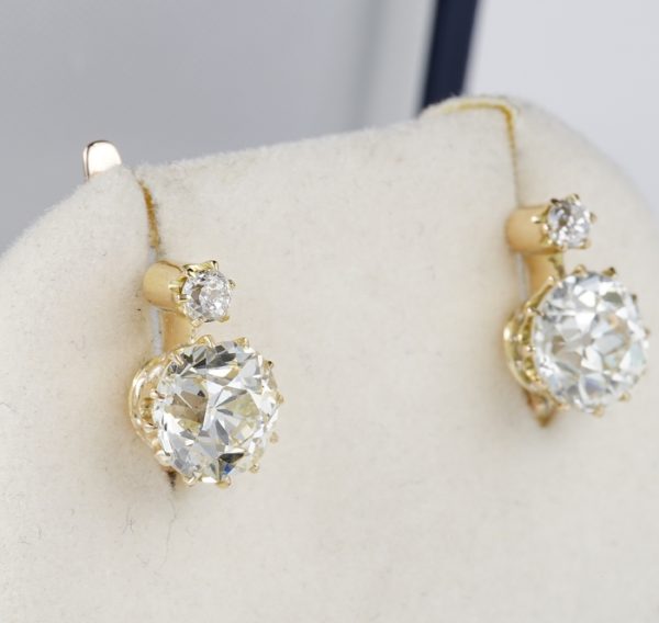 Antique Victorian 3.90ct Diamond Earrings, 18ct Gold