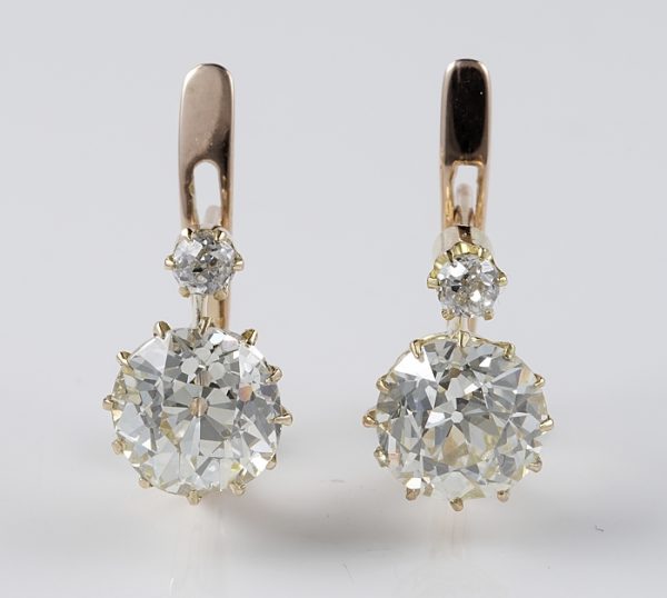 Antique Victorian 3.90ct Diamond Earrings, 18ct Gold