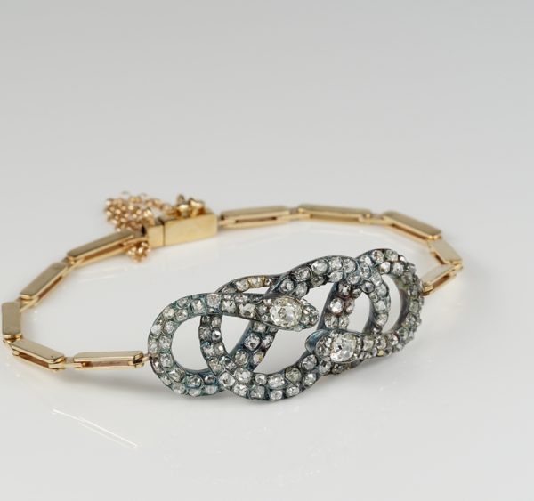 Antique Victorian 5.80 Ct Old Mine Cut Diamond Snake Bracelet