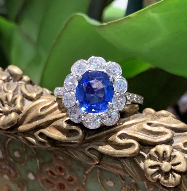 Art Deco sapphire and diamond cluster engagement ring antique