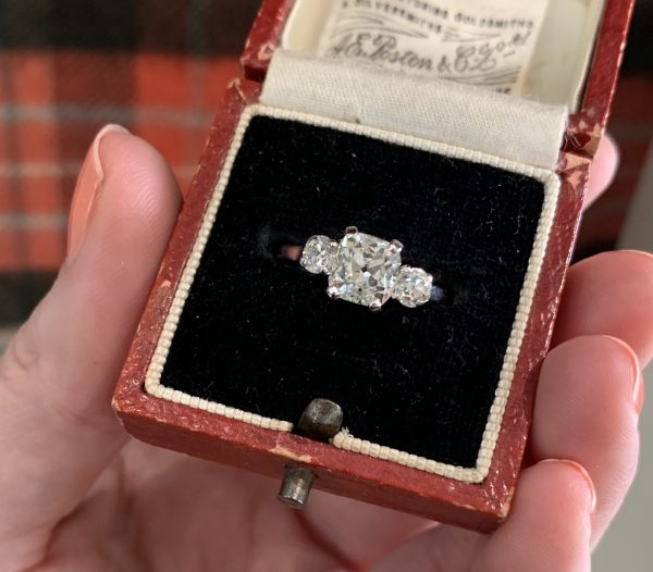 Antique cushion cut diamond engagement ring