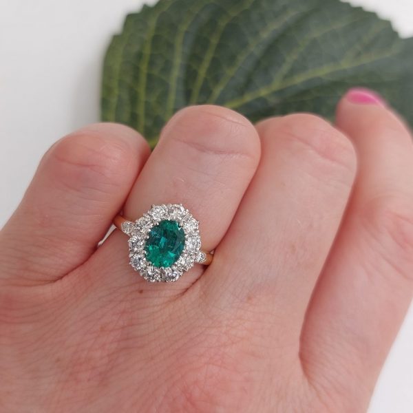 Emerald and Diamond Cluster Ring with gold band FT3