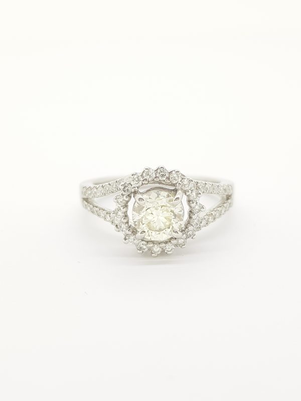 0.90ct Diamond Halo Cluster Dress Ring in 18ct White Gold