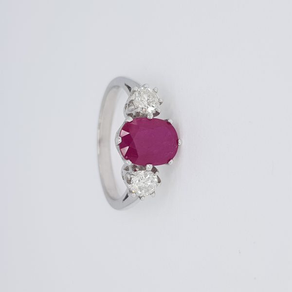 1.90ct Ruby and Diamond Three Stone Ring