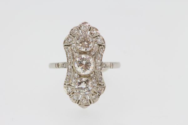 Vintage Three Stone Diamond Plaque Ring 1.00 carat total