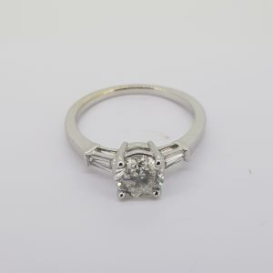 0.98ct Diamond Solitaire Engagement Ring with Baguette Cut Diamond Set Shoulders