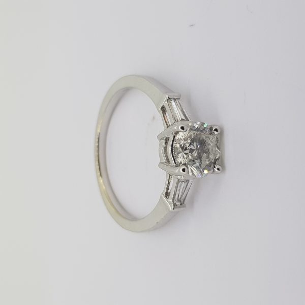 0.98ct Diamond Solitaire Engagement Ring with Baguette Cut Diamond Set Shoulders