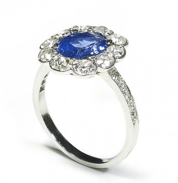 side angle sapphire antique ring