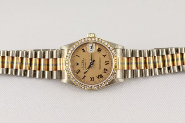 Rare Rolex Tridor 68149 Midsize 18ct Yellow Gold Watch with Original Diamond Bezel, with Rolex box