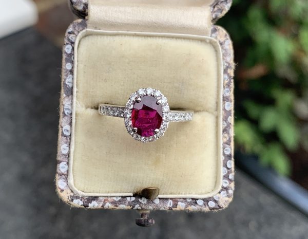 1.11ct Burma Ruby and Diamond Cluster Engagement Ring