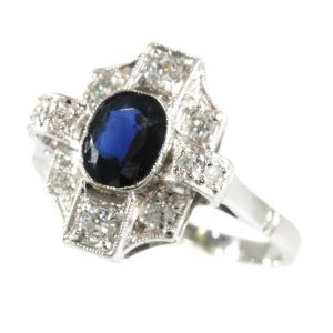 Antique Art Deco 1.00ct Natural Sapphire and Diamond Ring