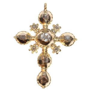 Antique 18th Century Rococo Rose Cut Diamond 18ct Gold Cross