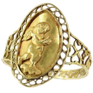 Antique French Victorian 18ct Yellow Gold Putto Ring