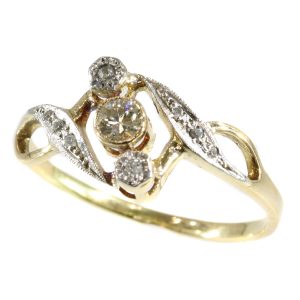 Antique Art Nouveau Three Stone Diamond 18ct Bi-Colour Gold Ring