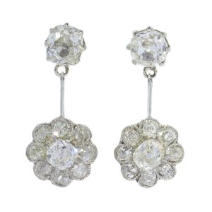 Antique Art Deco 2.04ct Old Brilliant Cut Diamond Drop Earrings