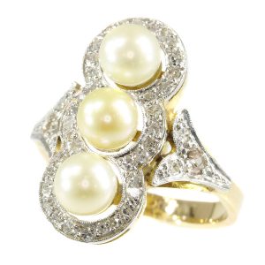 Vintage Fifties Pearl and Diamond 18ct Gold Ring