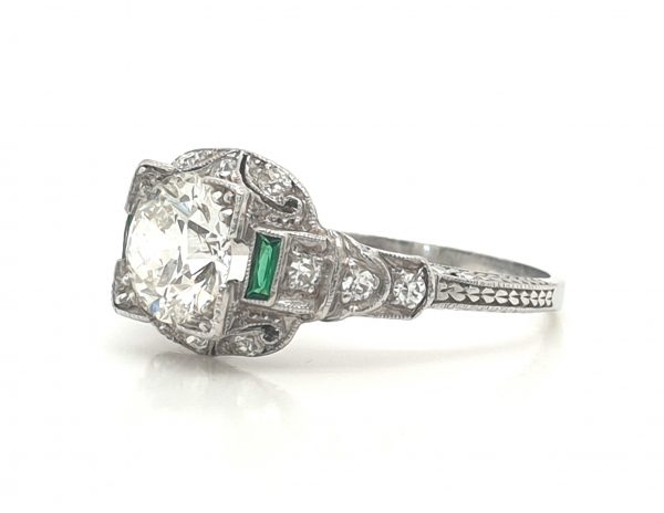 Art Deco emerald diamond dress ring over 1 carat