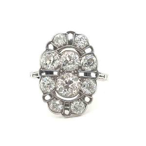 Art Deco diamond dress ring oval plaque shape platinum dinner 1920's