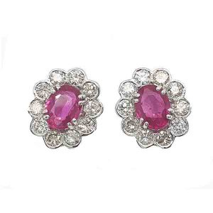 Vintage Pair of Ruby and Diamond Oval Cluster Earrings,