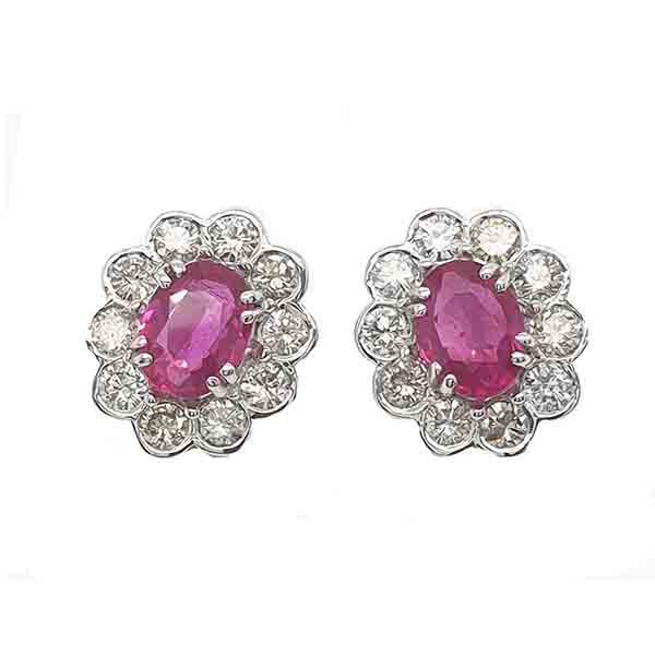18ct White Gold Ruby & Diamond Cluster Earrings – Treasure Trove