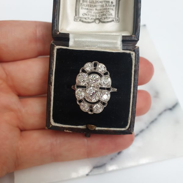 Art Deco diamond ring, oval plaque Platinum Open | Art DEco Jewellery London