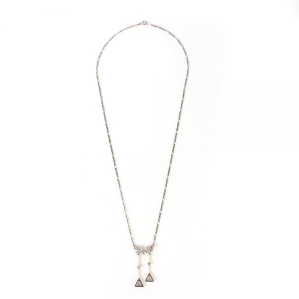 Antique Edwardian Triangle and Old Cut Diamond Pendant Necklace, 1.05 carat total, on later Italian 18ct white gold chain