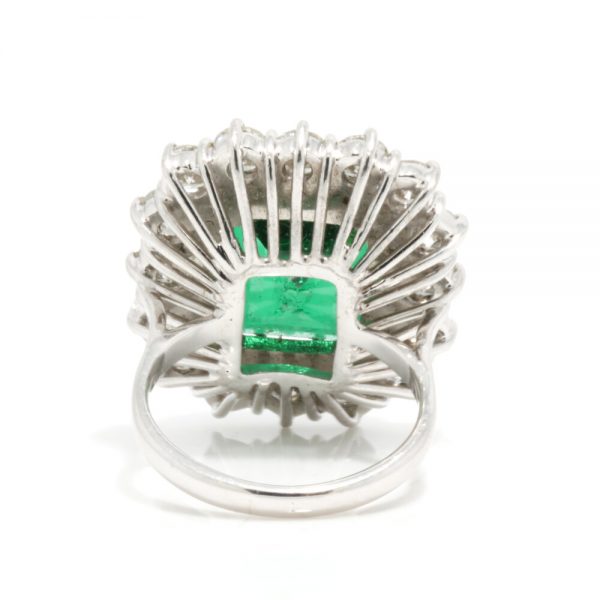 9ct Emerald Cut Natural Green Tourmaline and Diamond Cluster Ring