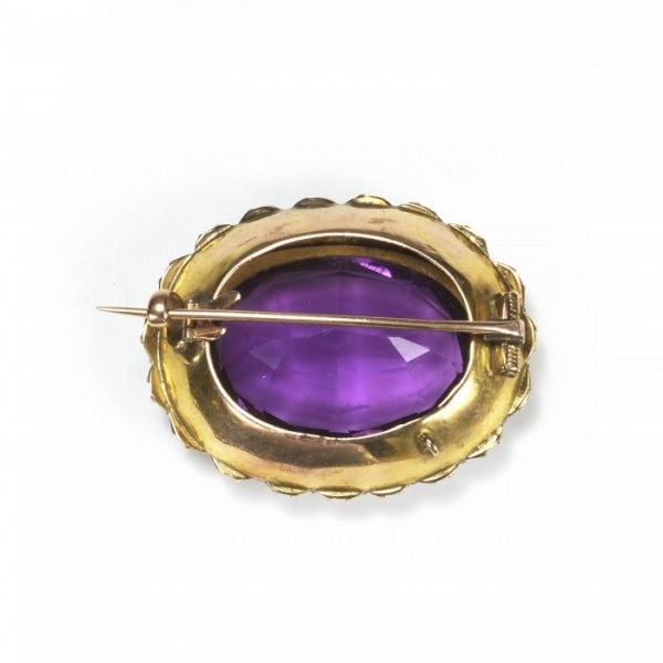 Antique Victorian Amethyst and Pearl Oval Cluster Brooch in 15ct Gold
